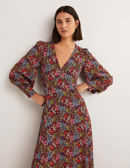 Blouson Sleeve Maxi Tea Dress-Multi, Ditsy Garden