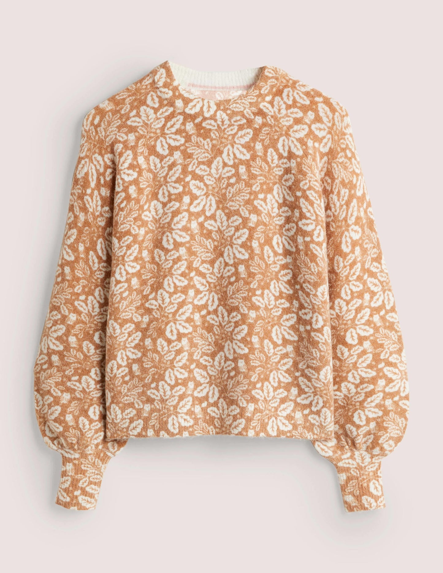 Blouson Sleeve Fluffy Sweater-Assam Brown, Acorn Leaf