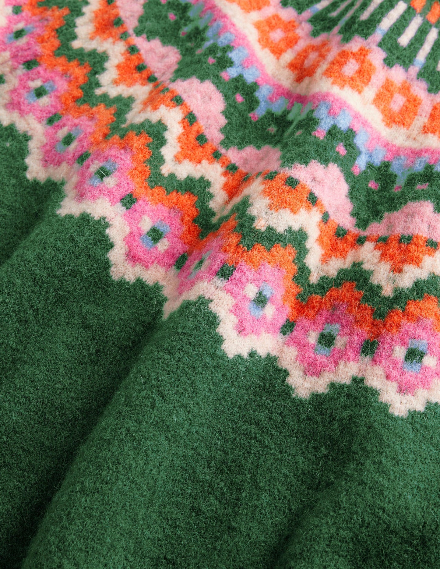 Blouson Sleeve Fluffy Sweater-Hunter Green, Fair Isle