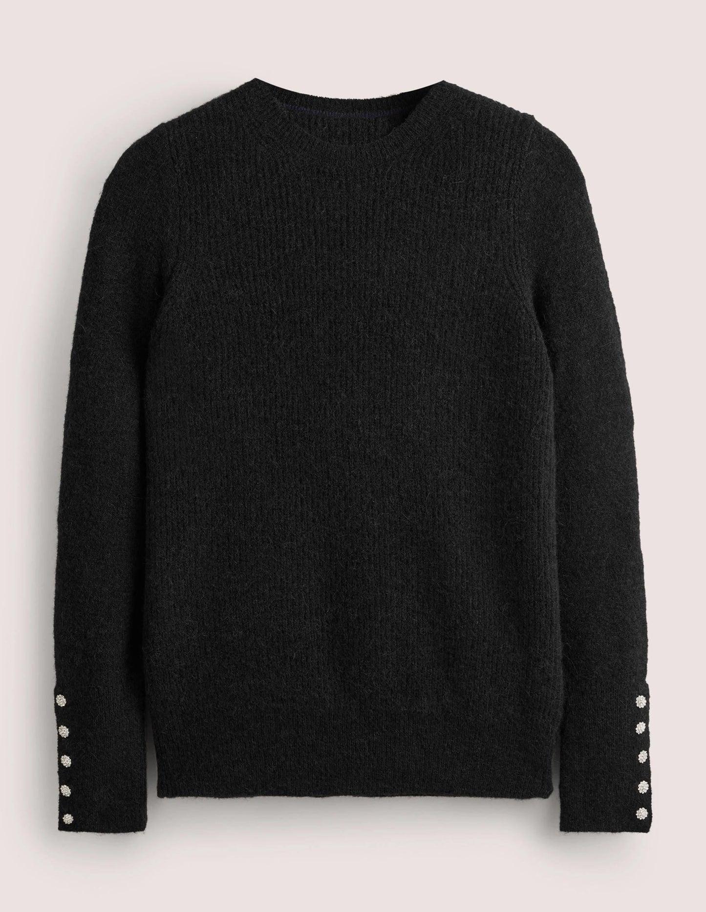 Black Jewel Button Fluffy Sweater-Black