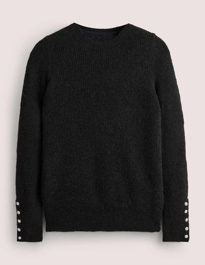 Black Jewel Button Fluffy Sweater-Black