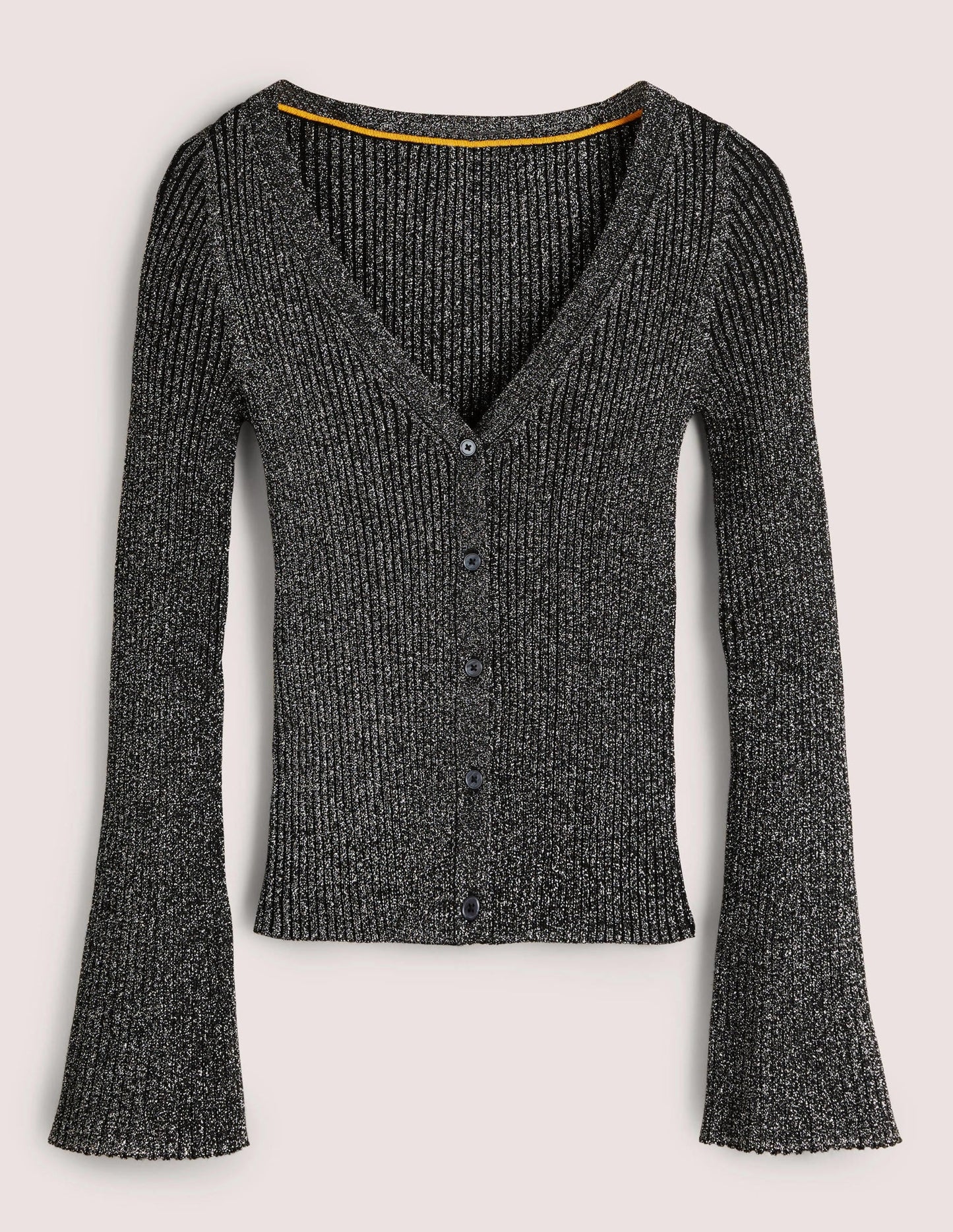 Black Ribbed Metallic Cardigan-Silver, Black