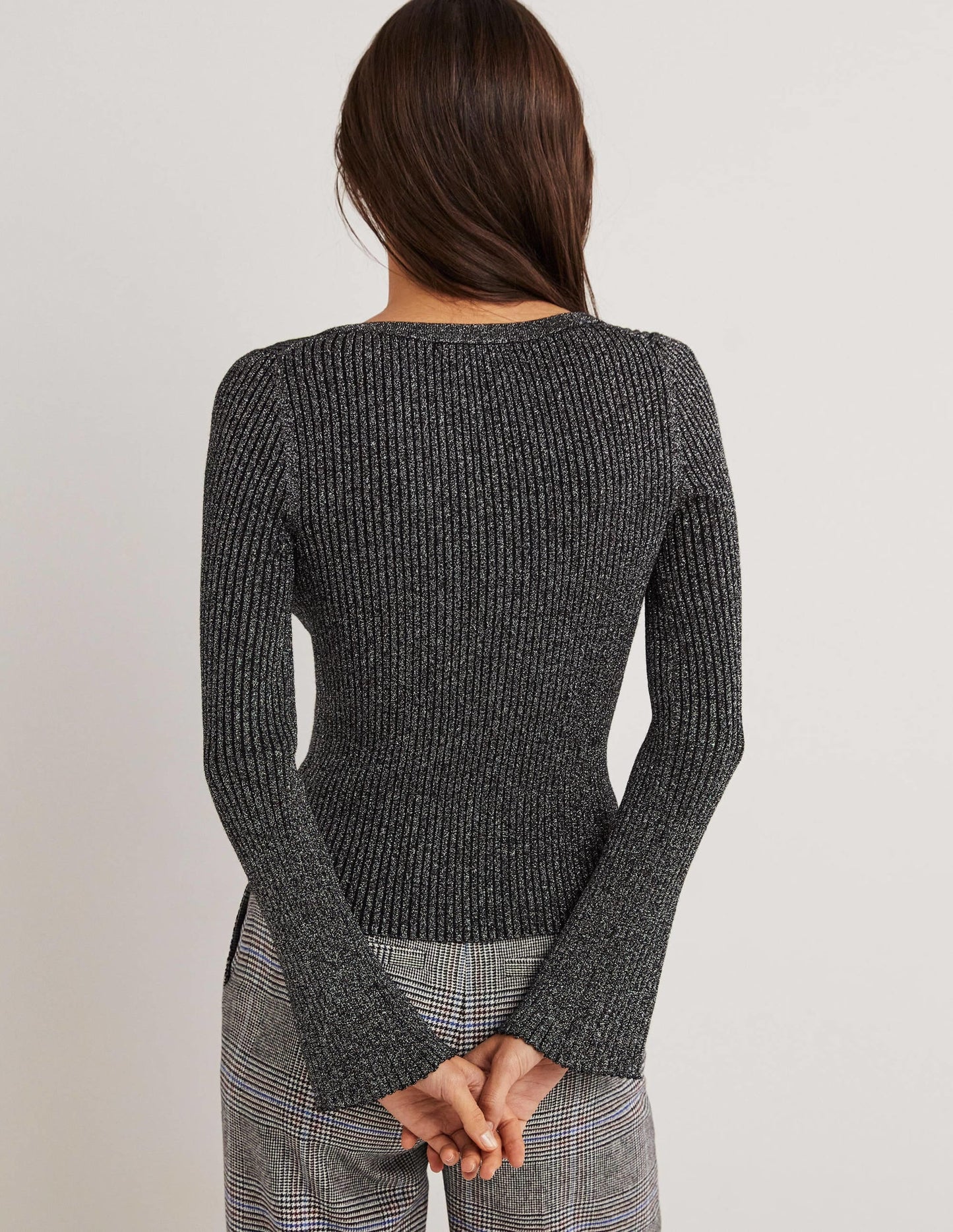 Black Ribbed Metallic Cardigan-Silver, Black