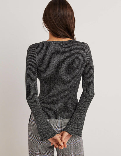 Black Ribbed Metallic Cardigan-Silver, Black