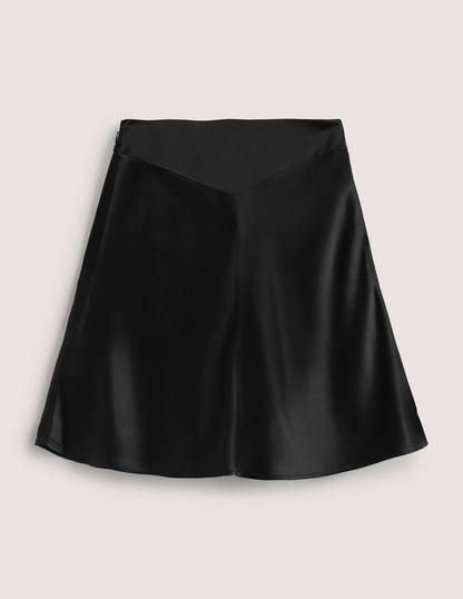 Black Satin Bias-cut Mini Skirt-Black