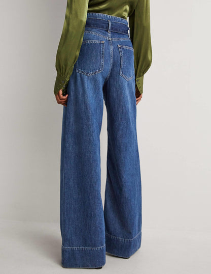 Belted Wide Leg Jeans-Mid Vintage