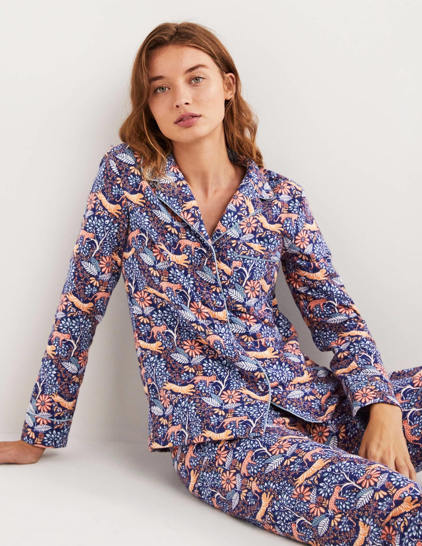 Blue Safari Bloom Cozy Pajama Set-Dusty Orange, Safari Bloom