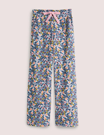 Blue Floral Pajama Bottoms-Mid Blue, Opulent Leaf
