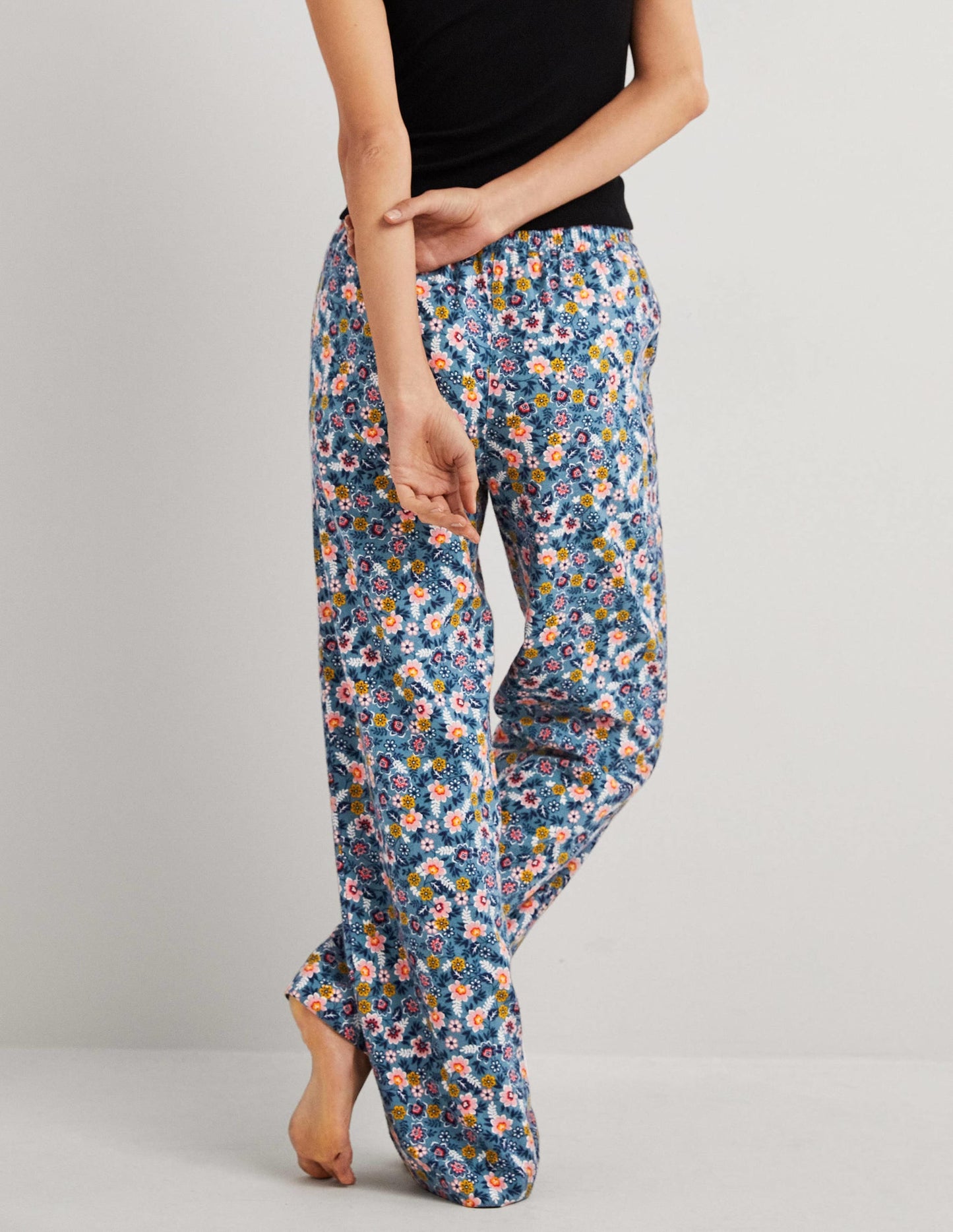 Blue Floral Pajama Bottoms-Mid Blue, Opulent Leaf