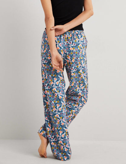 Blue Floral Pajama Bottoms-Mid Blue, Opulent Leaf