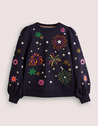 Blouson Sleeve Sweatshirt-Navy Fireworks