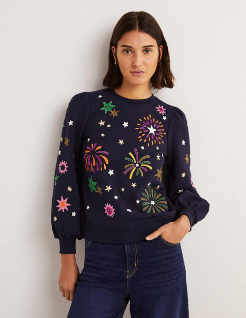 Blouson Sleeve Sweatshirt-Navy Fireworks