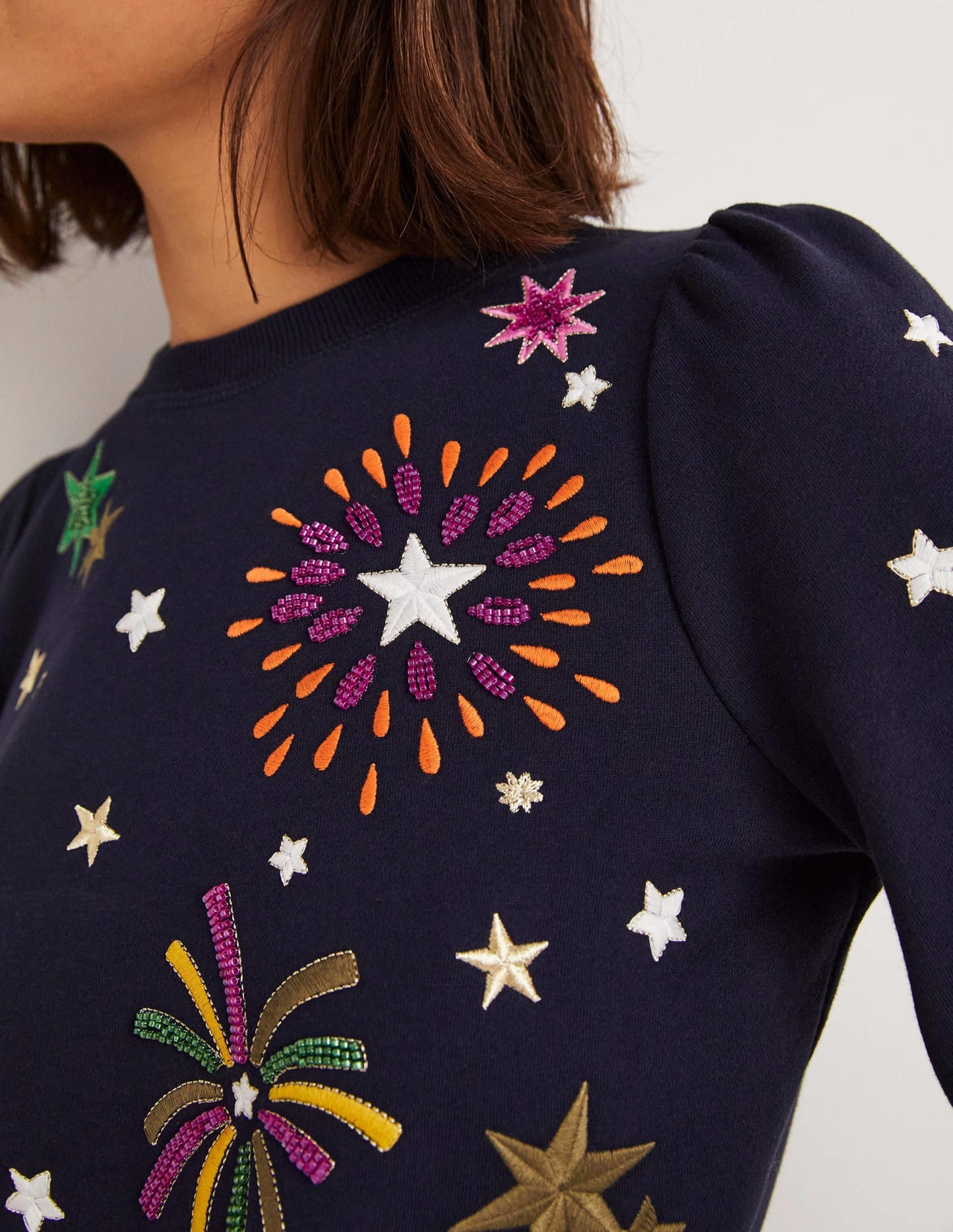 Blouson Sleeve Sweatshirt-Navy Fireworks