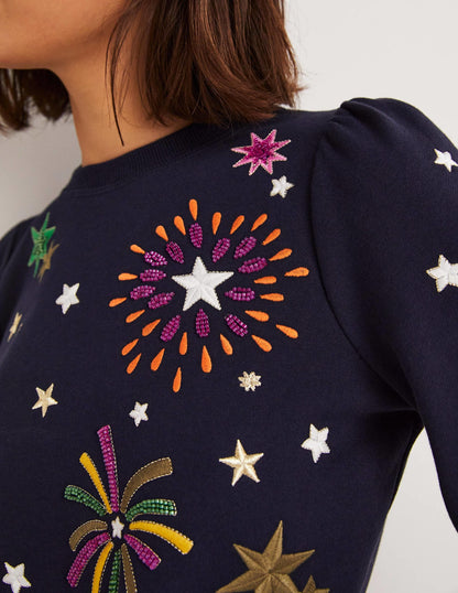Blouson Sleeve Sweatshirt-Navy Fireworks