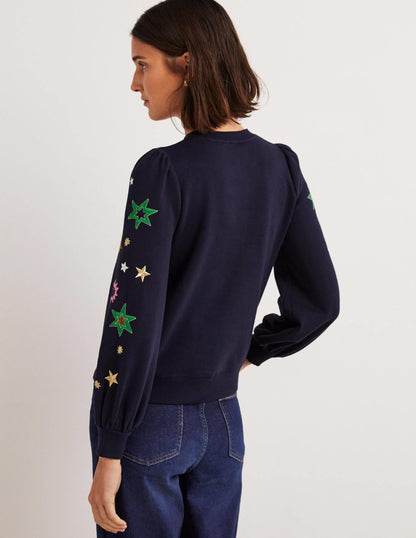 Blouson Sleeve Sweatshirt-Navy Fireworks