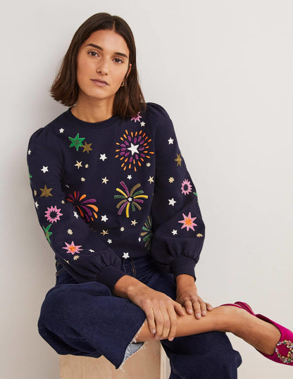 Blouson Sleeve Sweatshirt-Navy Fireworks