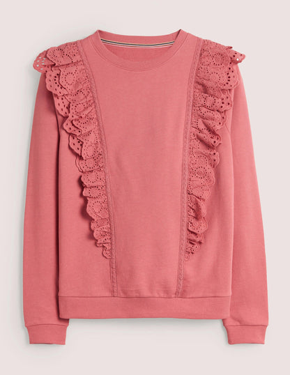 Broderie Insert Sweatshirt-Dusty Red
