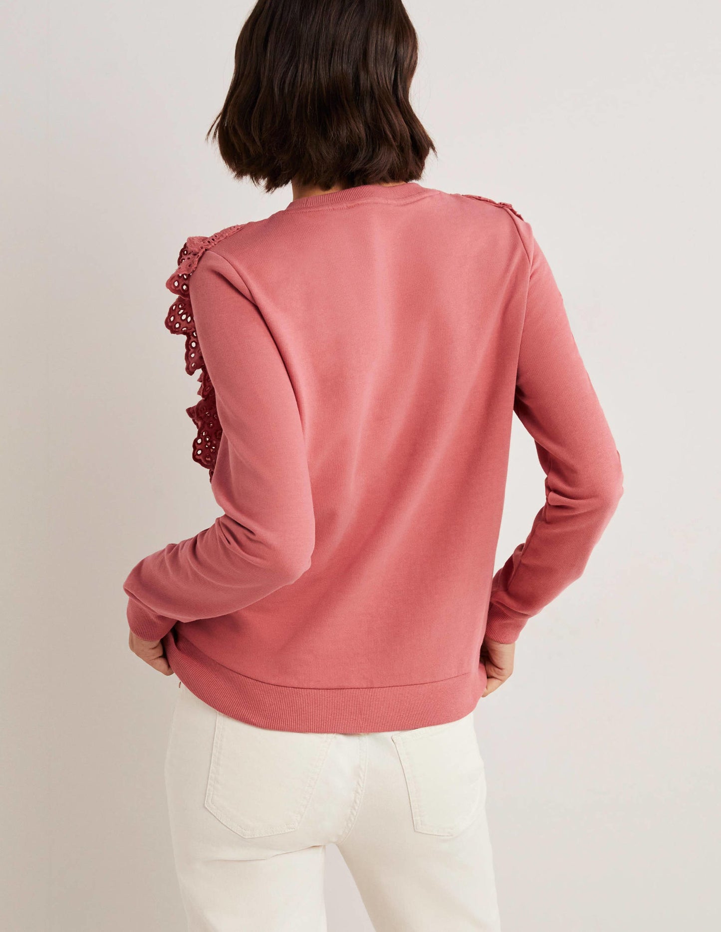Broderie Insert Sweatshirt-Dusty Red