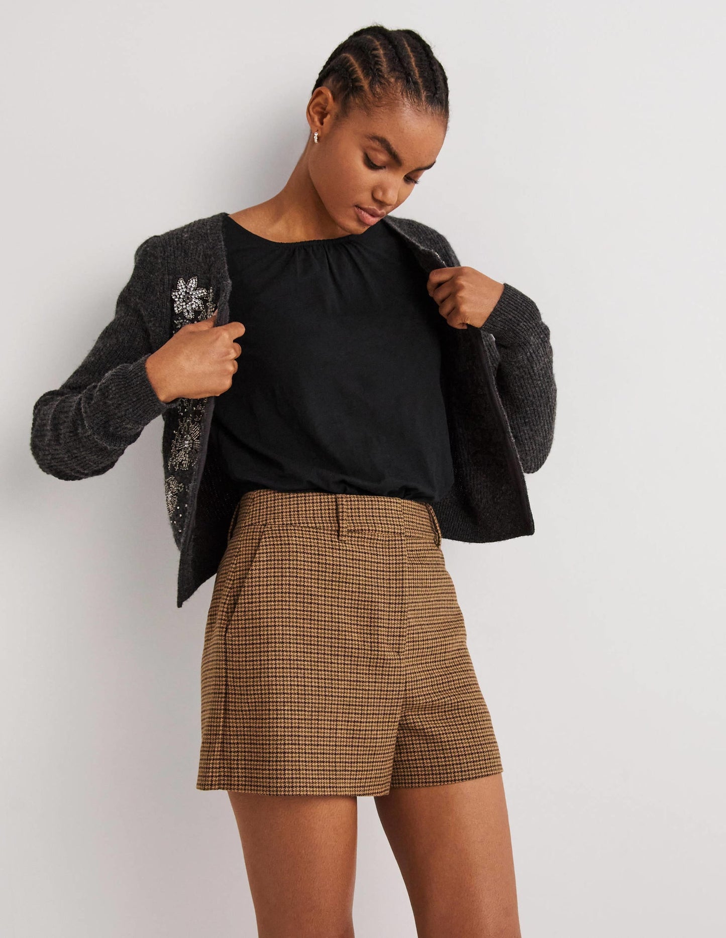 Blouson Cotton Crew Neck Top-Black