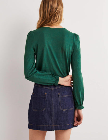 Blouson Cotton Crew Neck Top-Hunter Green