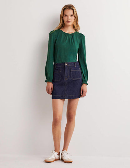 Blouson Cotton Crew Neck Top-Hunter Green
