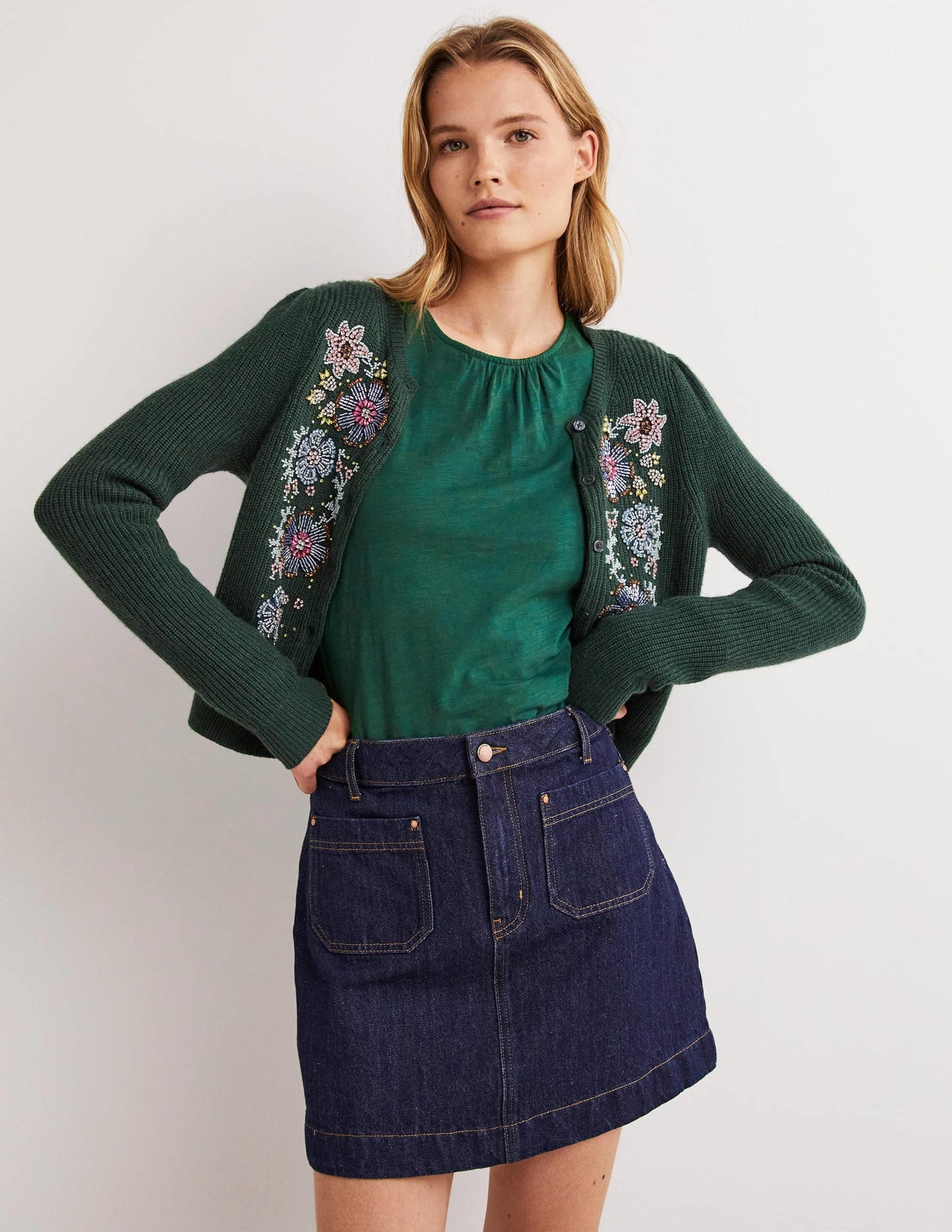 Blouson Cotton Crew Neck Top-Hunter Green