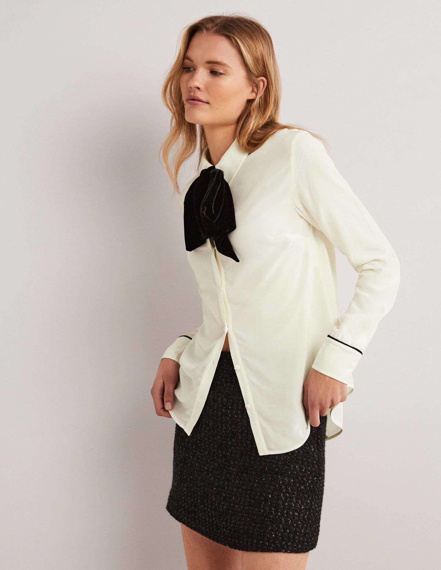 Bow Detail Classic Shirt-Ivory