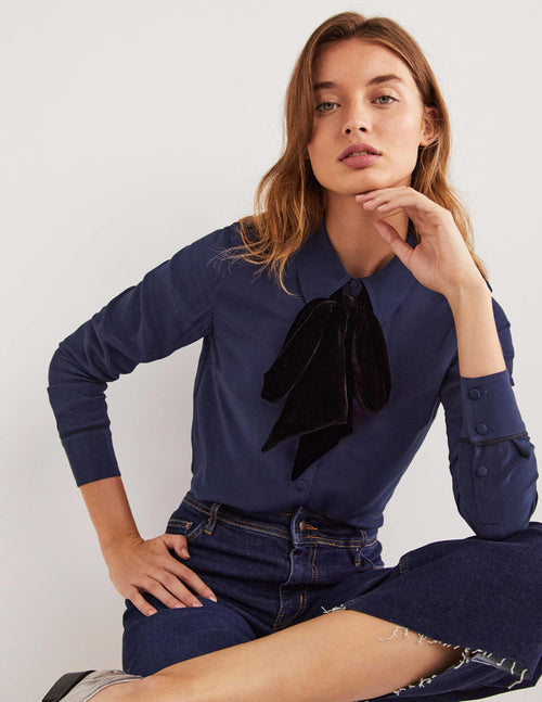 Bow Detail Classic Shirt-Navy