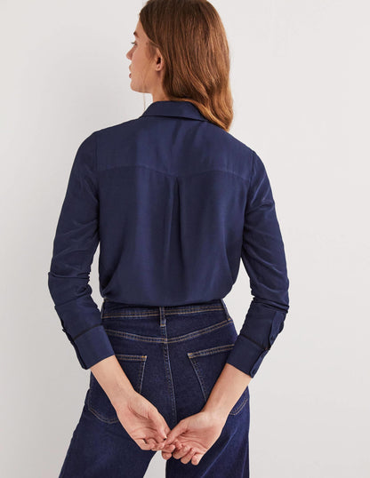 Bow Detail Classic Shirt-Navy
