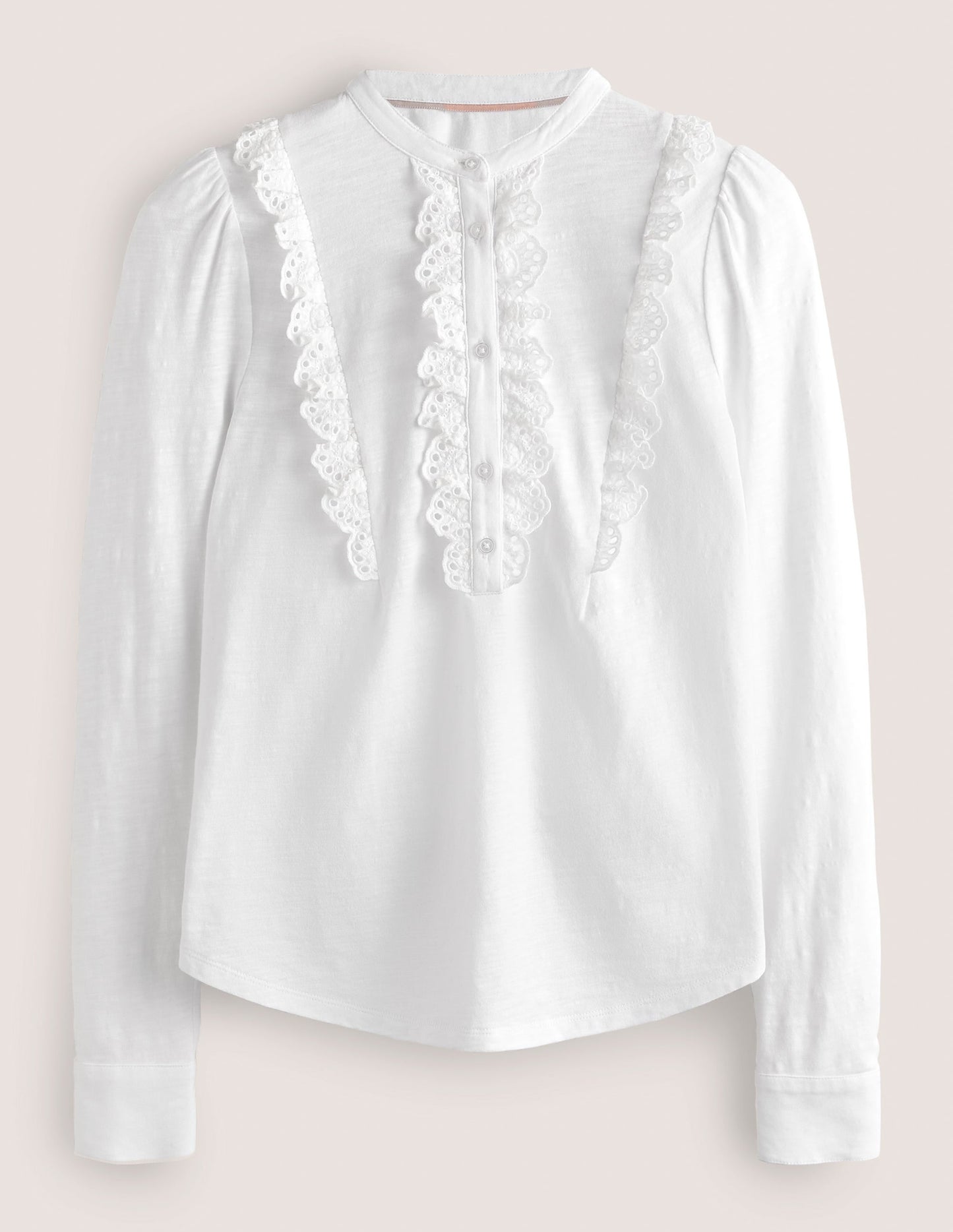 Broderie Ruffle Jersey Top-White