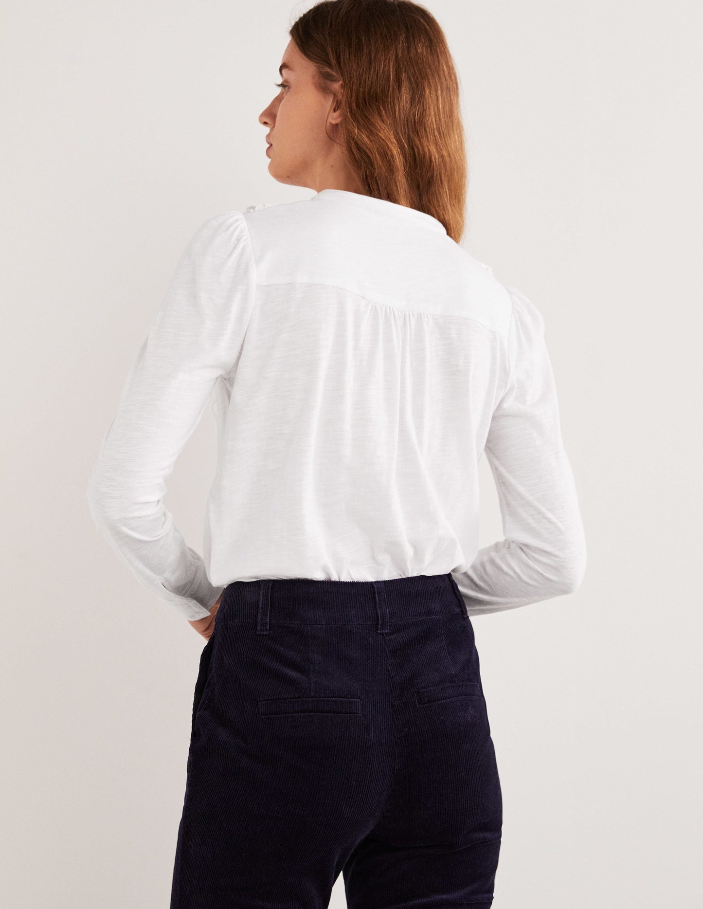 Broderie Ruffle Jersey Top-White