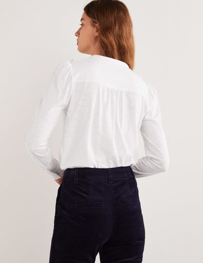 Broderie Ruffle Jersey Top-White