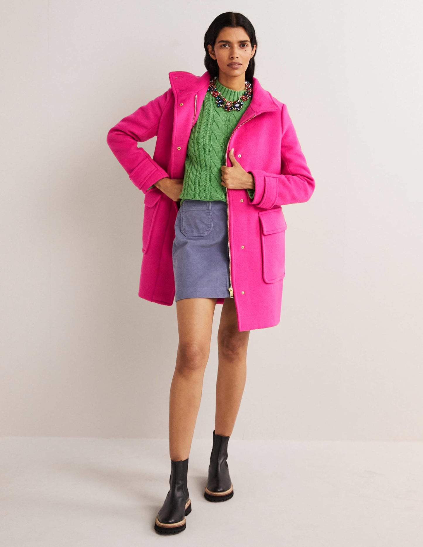 Brushed Wool Coat-Wild Watermelon Pink
