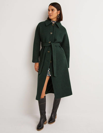 Belted Textured Wool Maxi Coat-Albete