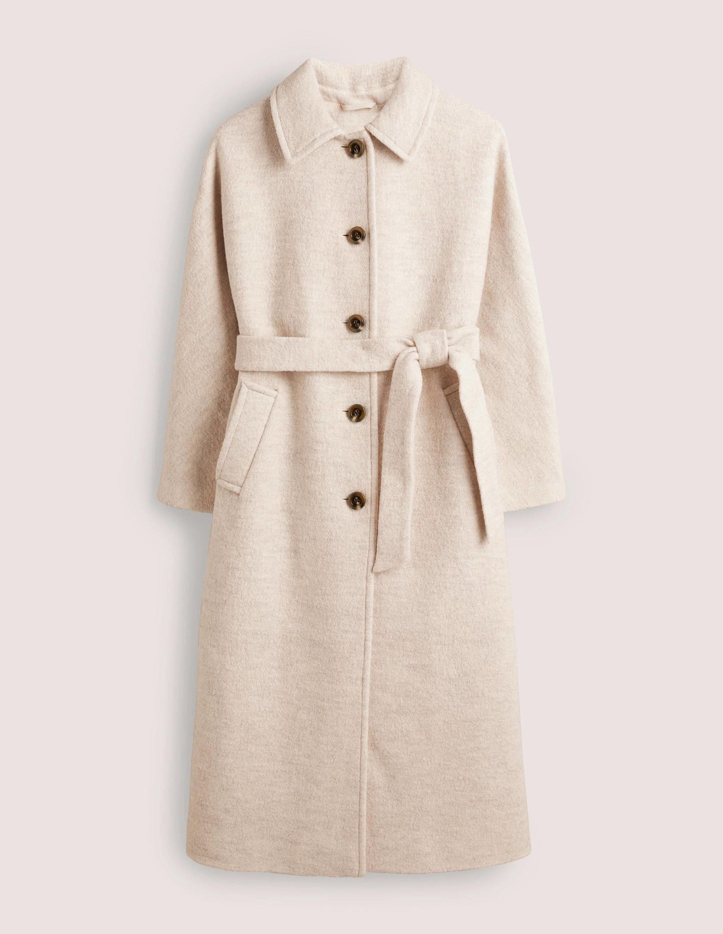 Belted Textured Wool Maxi Coat-Oat Milk
