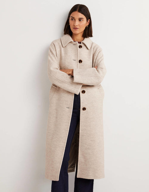 Belted Textured Wool Maxi Coat-Oat Milk