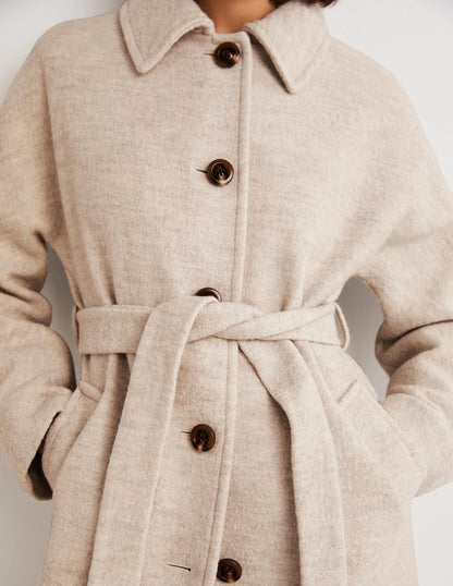 Belted Textured Wool Maxi Coat-Oat Milk