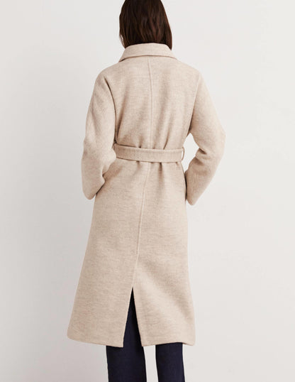 Belted Textured Wool Maxi Coat-Oat Milk