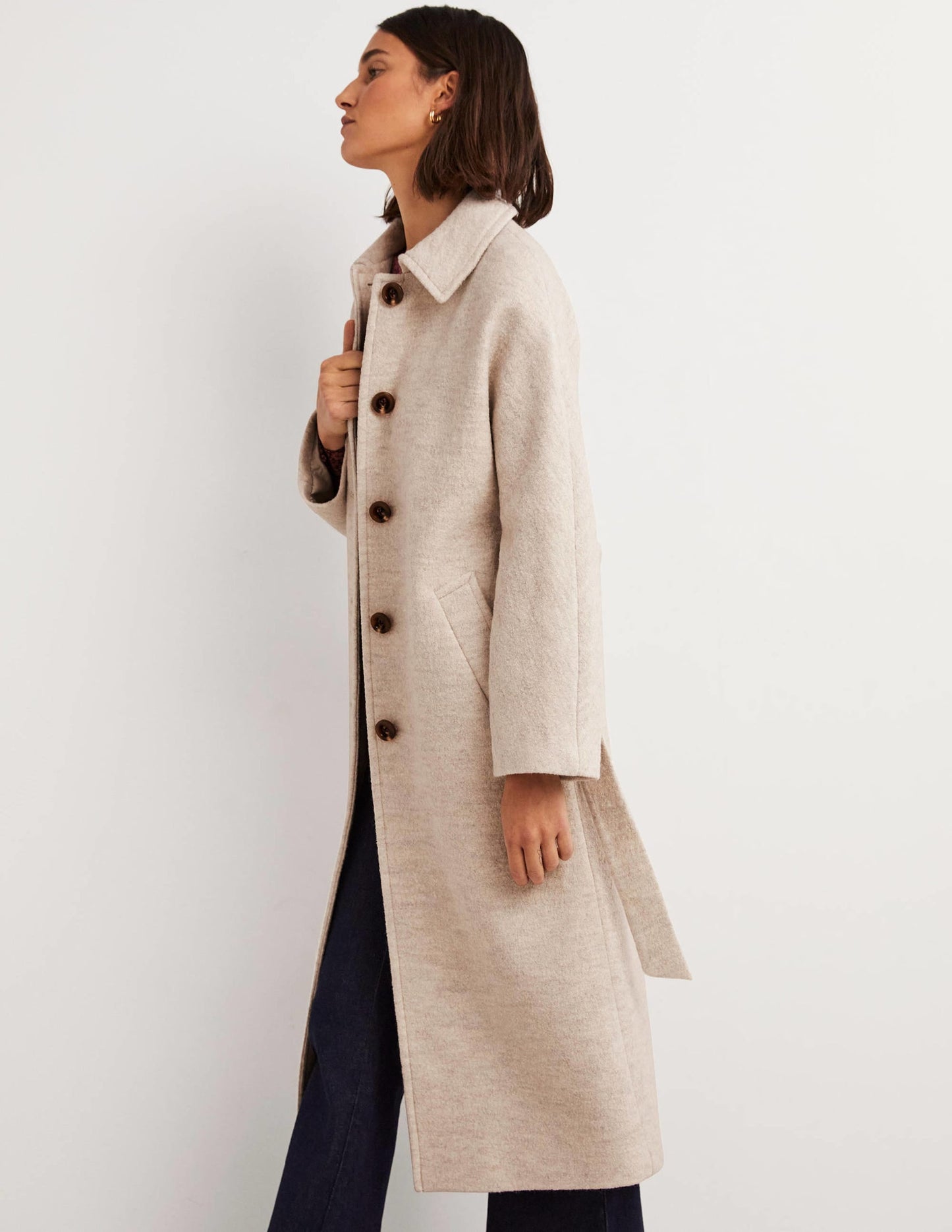 Belted Textured Wool Maxi Coat-Oat Milk