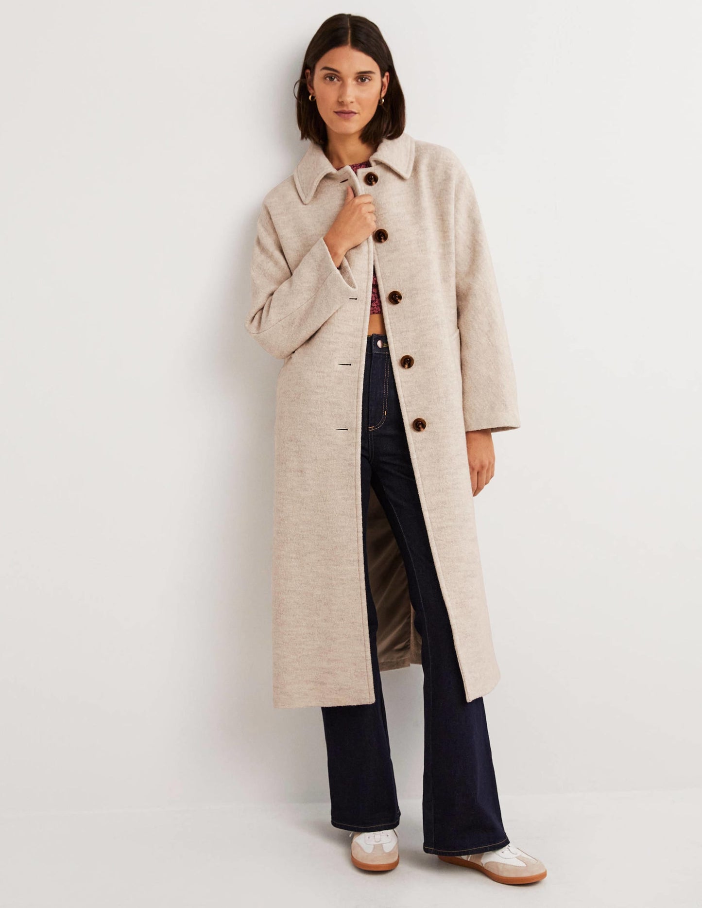 Belted Textured Wool Maxi Coat-Oat Milk