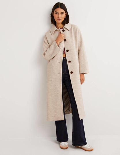 Belted Textured Wool Maxi Coat-Oat Milk