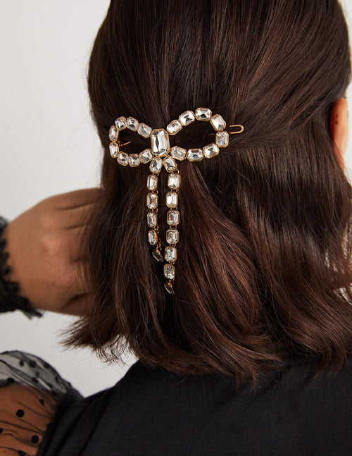 Bow Embellished Hair Slide-Clear