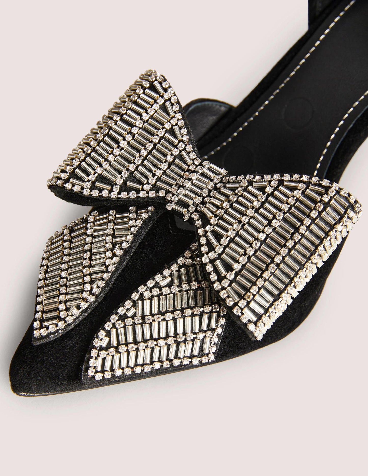 Bow Embellished Heeled Courts-Black Velvet