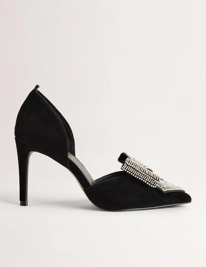 Bow Embellished Heeled Courts-Black Velvet