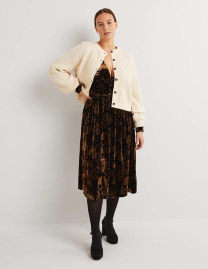 Black Paisley Velvet Midi Party Dress-Black, Paisley Passion