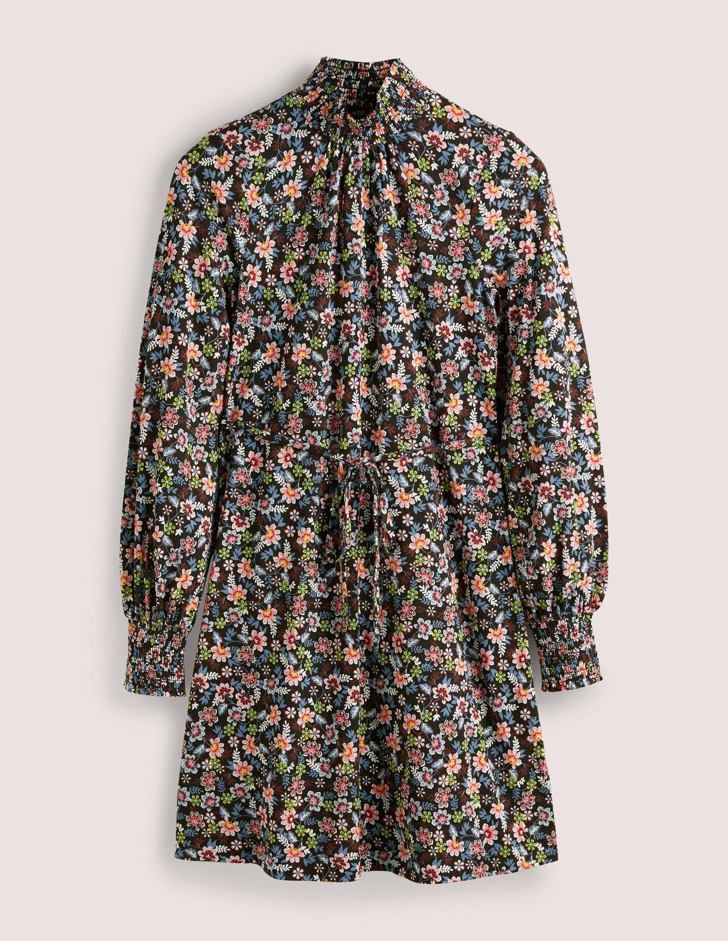 Black Floral High-Neck Shift Dress-Black, Opulent Leaf