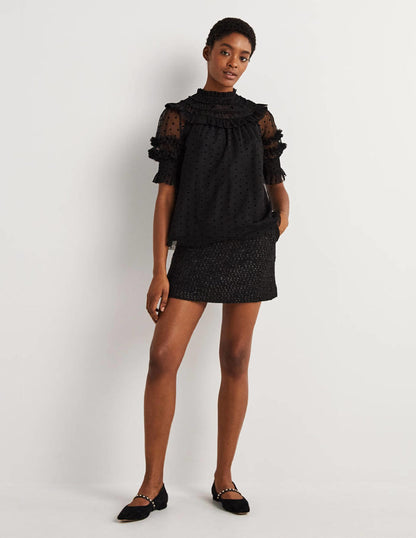 Black Polka Dot Tulle Party Top-Black