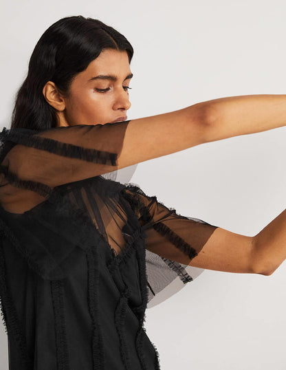 Black Sweetheart Tulle Party Top-Black