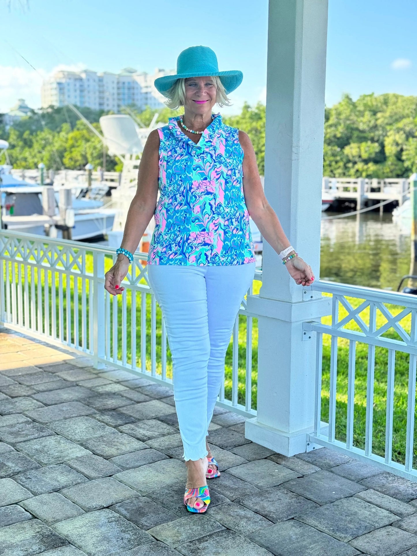 SPLASH OF PINK  SLEEVELESS RUFFLE