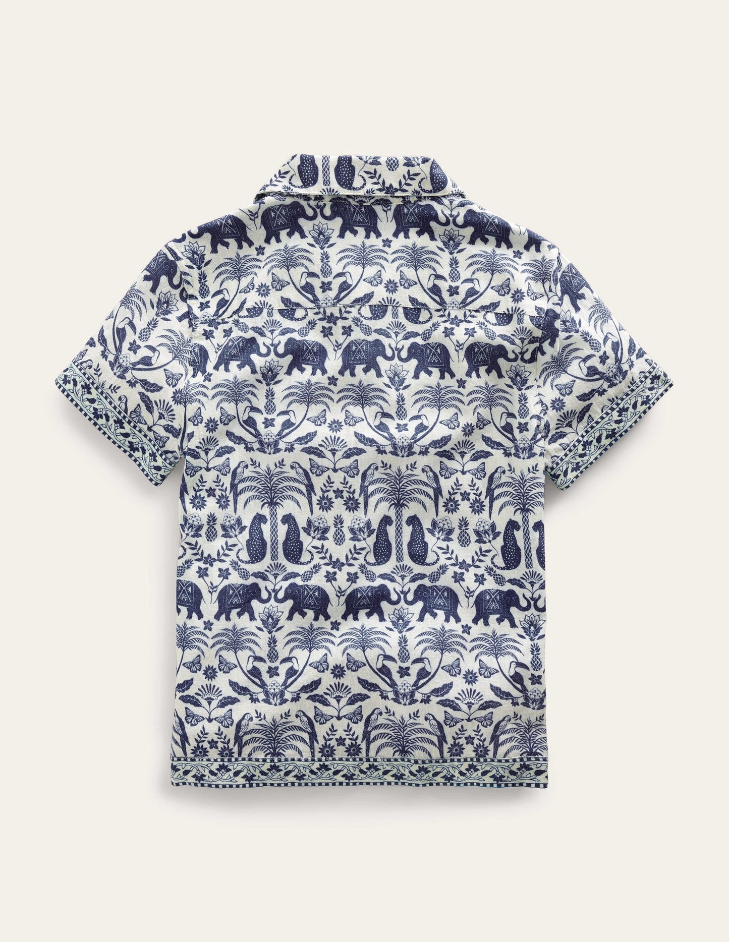 Border Printed Shirt-Sapphire Woodblock Tropical